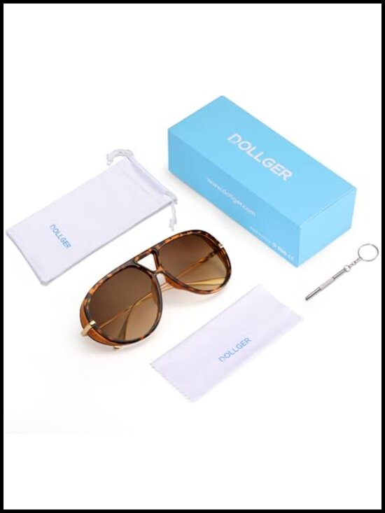 Retro Oversized Aviator Sunglasses UV400 PC Frame Metal Hinges main image 5